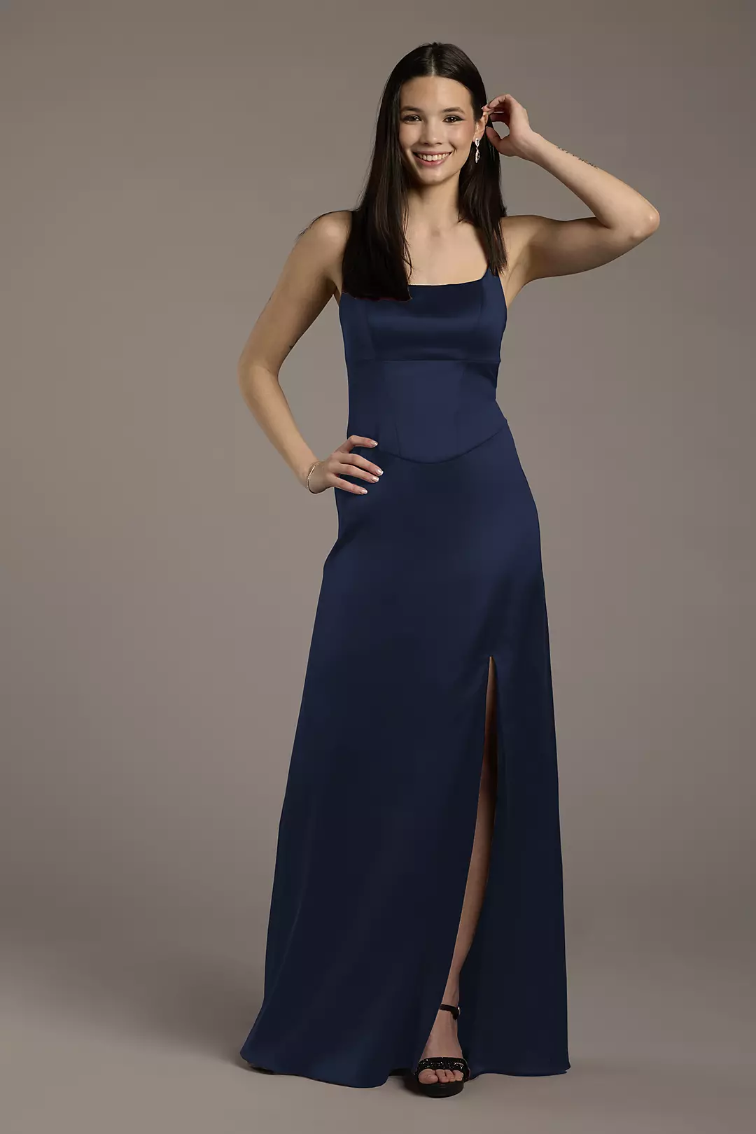 Stretch Matte Satin Basque Waist Sheath Dresses - XNAUWBI