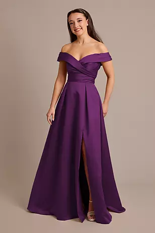 Matte Satin Off-the-Shoulder Ball Gown Dresses - XNAUWBI