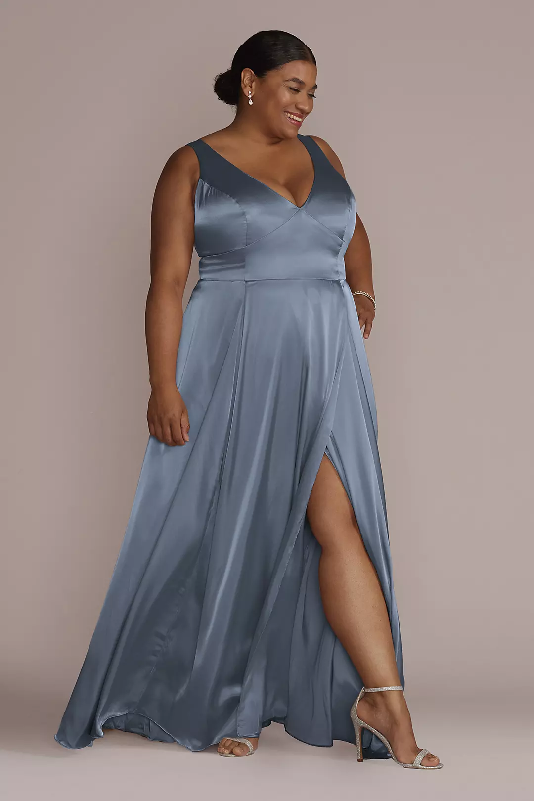 Charmeuse Tank V-Neck Dress with Slit Dress - XNAUWBI