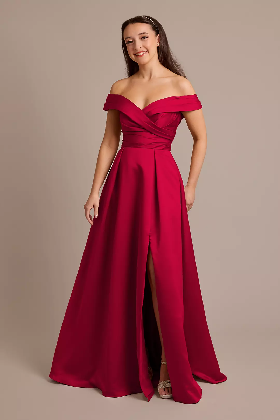 Matte Satin Off-the-Shoulder Ball Gown Dresses - XNAUWBI
