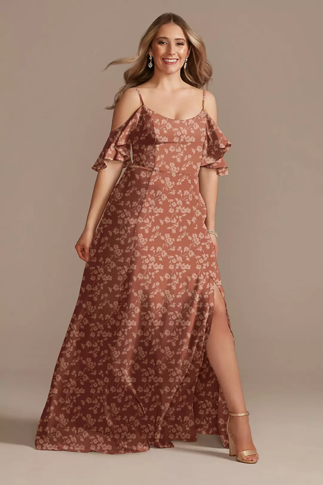 Floral Chiffon Cold-Shoulder Dresses - XNAUWBI