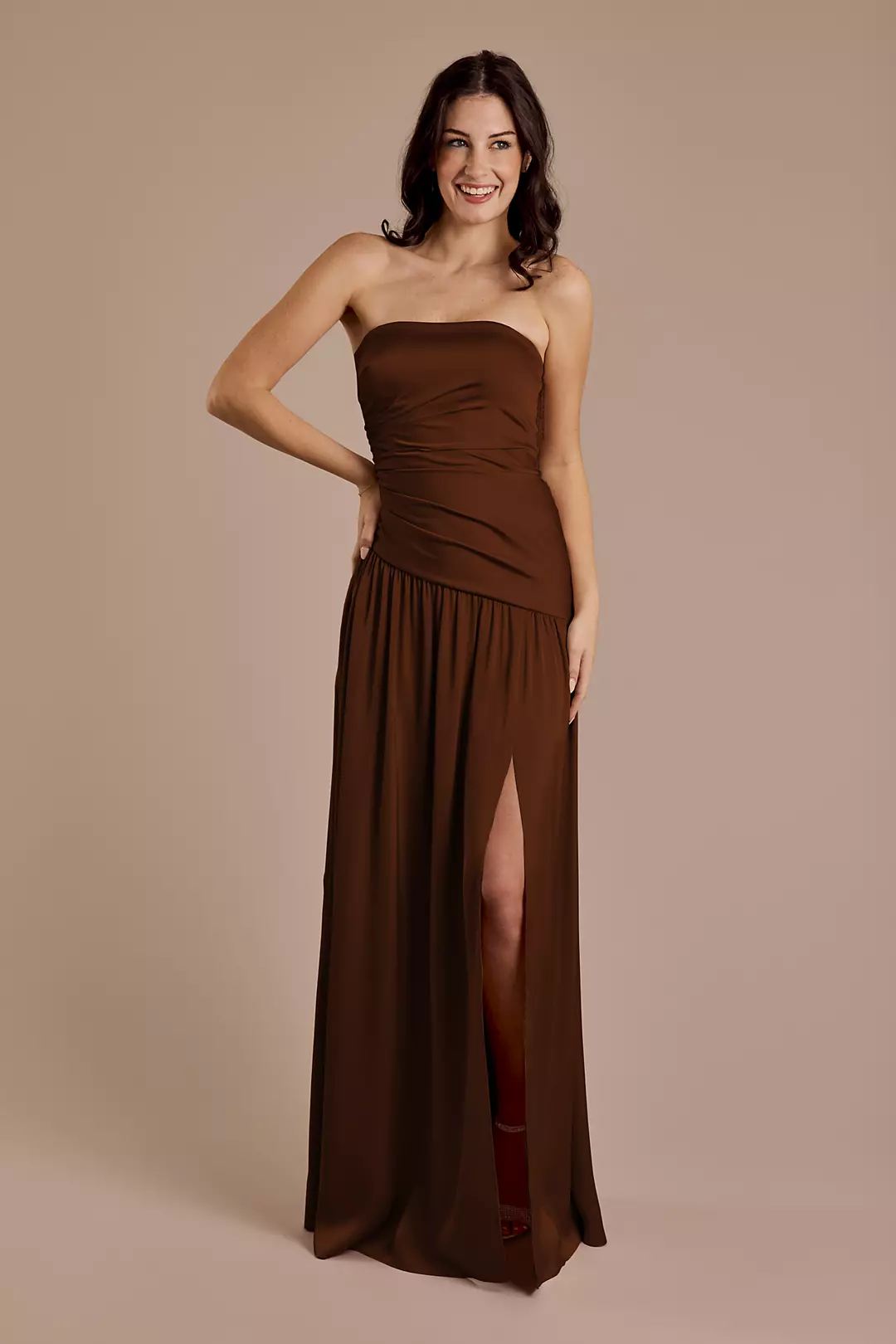Matte Satin Strapless Drop Waist Dresses - XNAUWBI