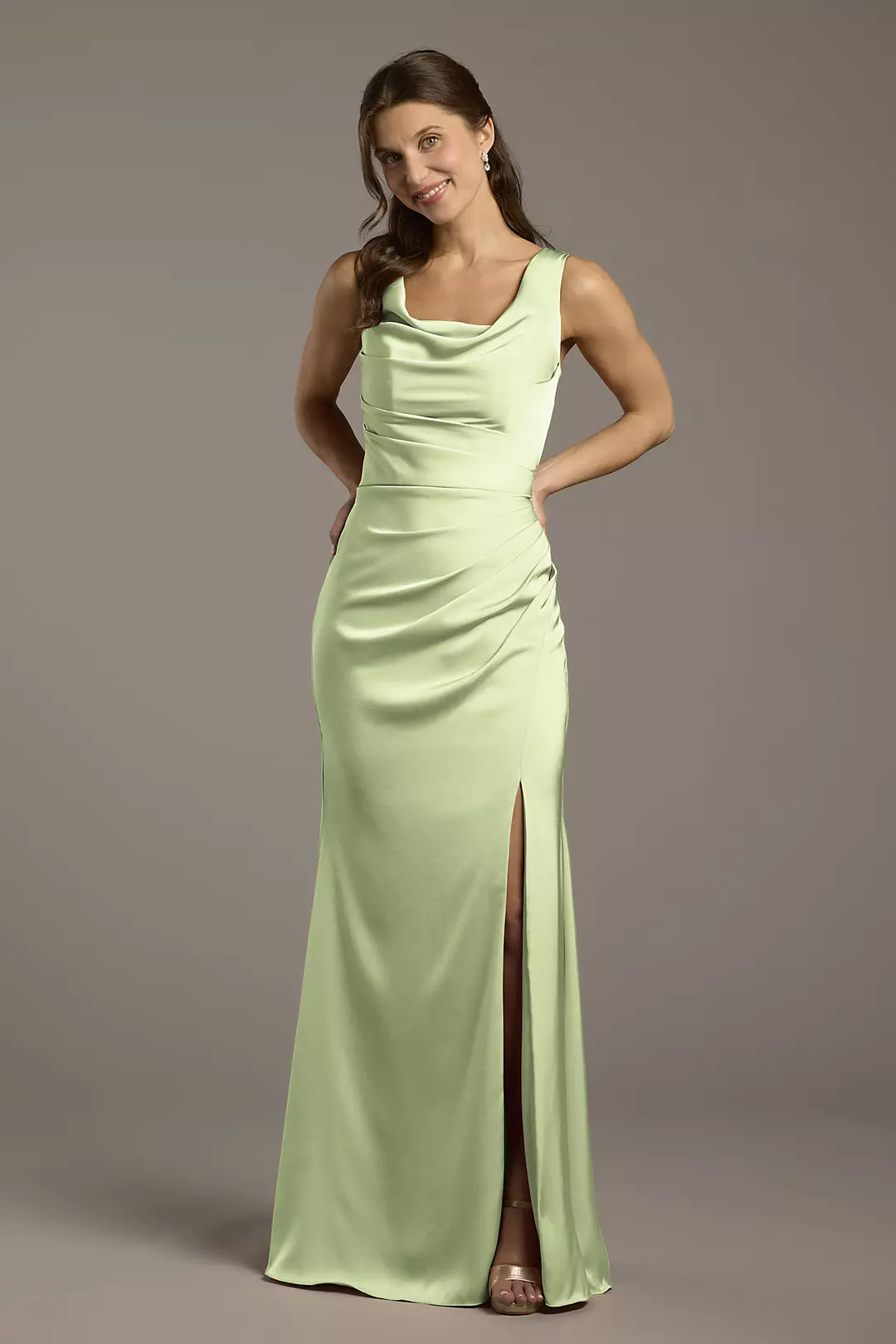 Matte Satin Cowl Neck Sheath Dresses - XNAUWBI