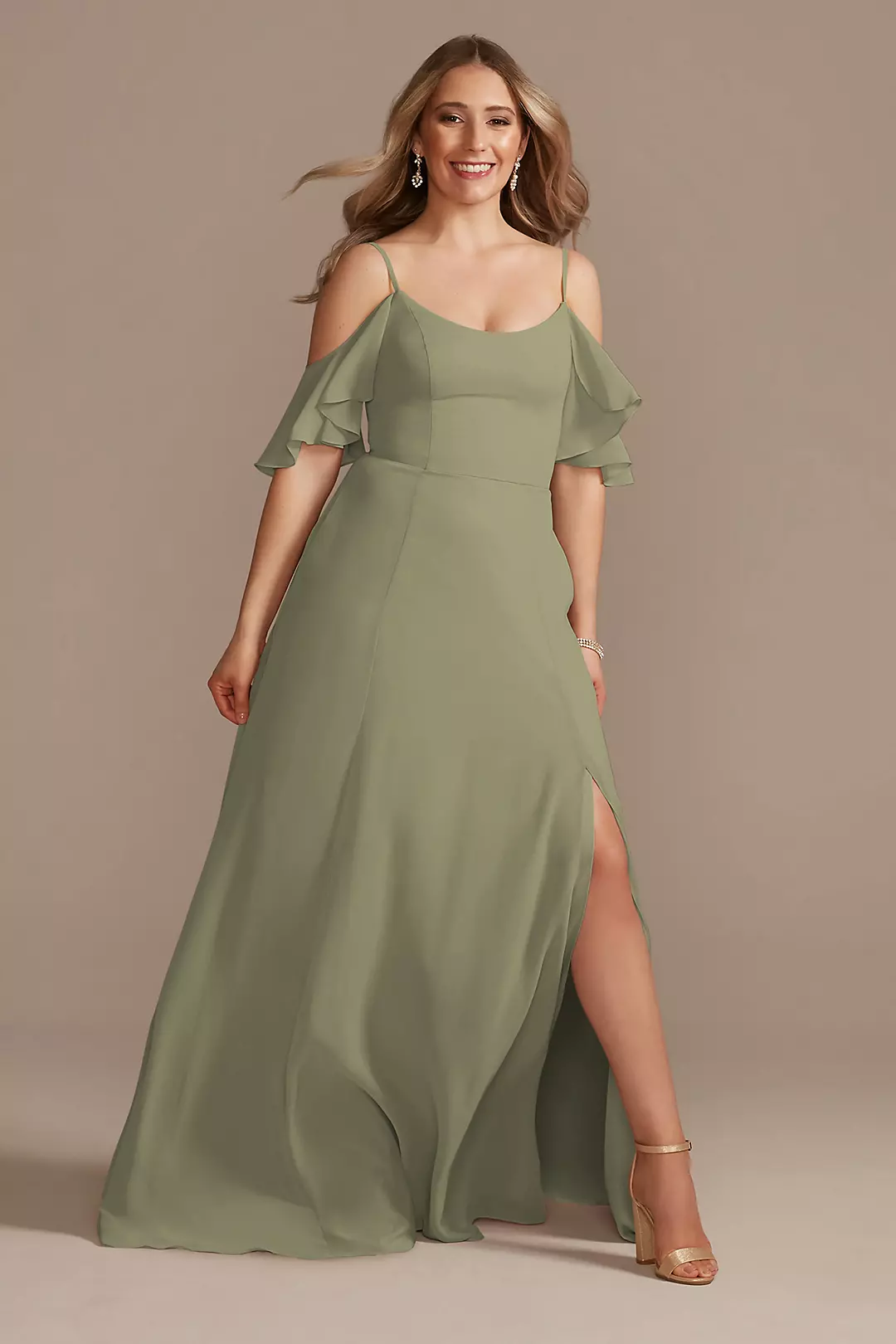 Cold-Shoulder Long Chiffon Dresses - XNAUWBI