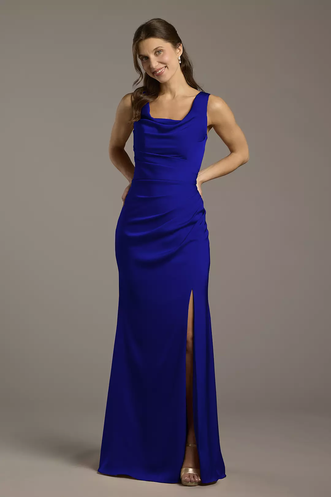 Matte Satin Cowl Neck Sheath Dresses - XNAUWBI