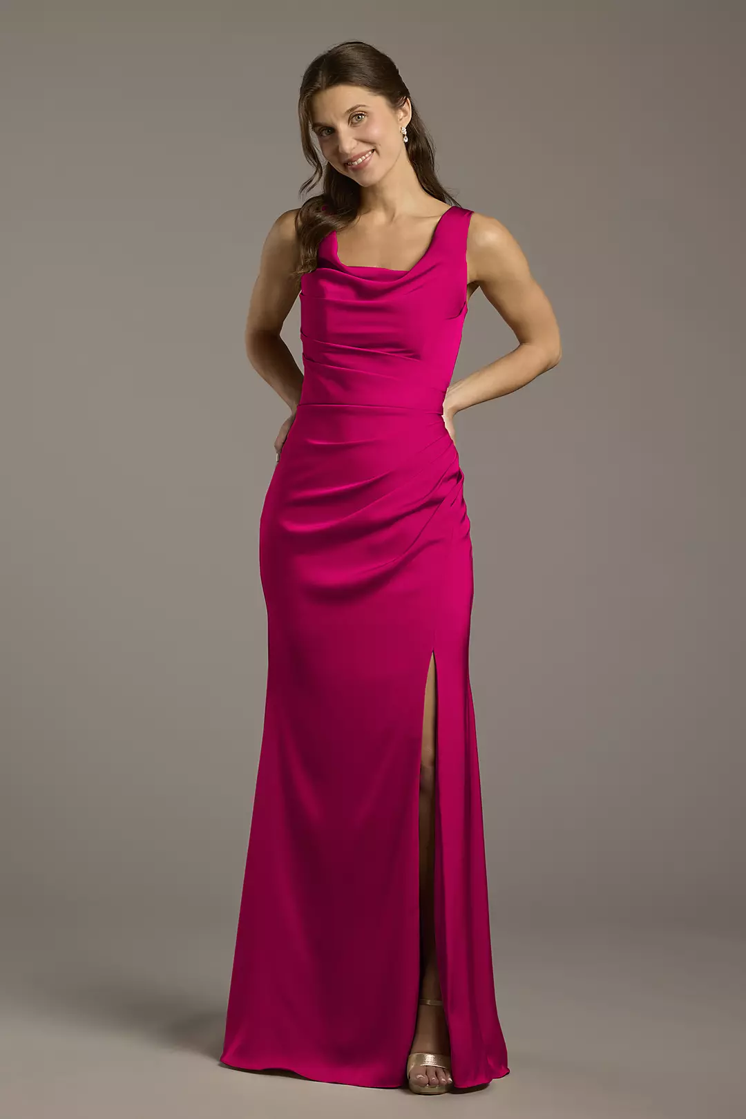 Matte Satin Cowl Neck Sheath Dresses - XNAUWBI
