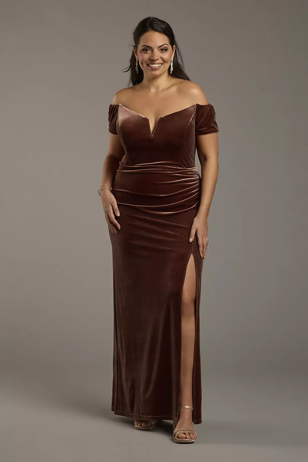 Velvet Off-the-Shoulder Notch Neck Sheath Dresses - XNAUWBI