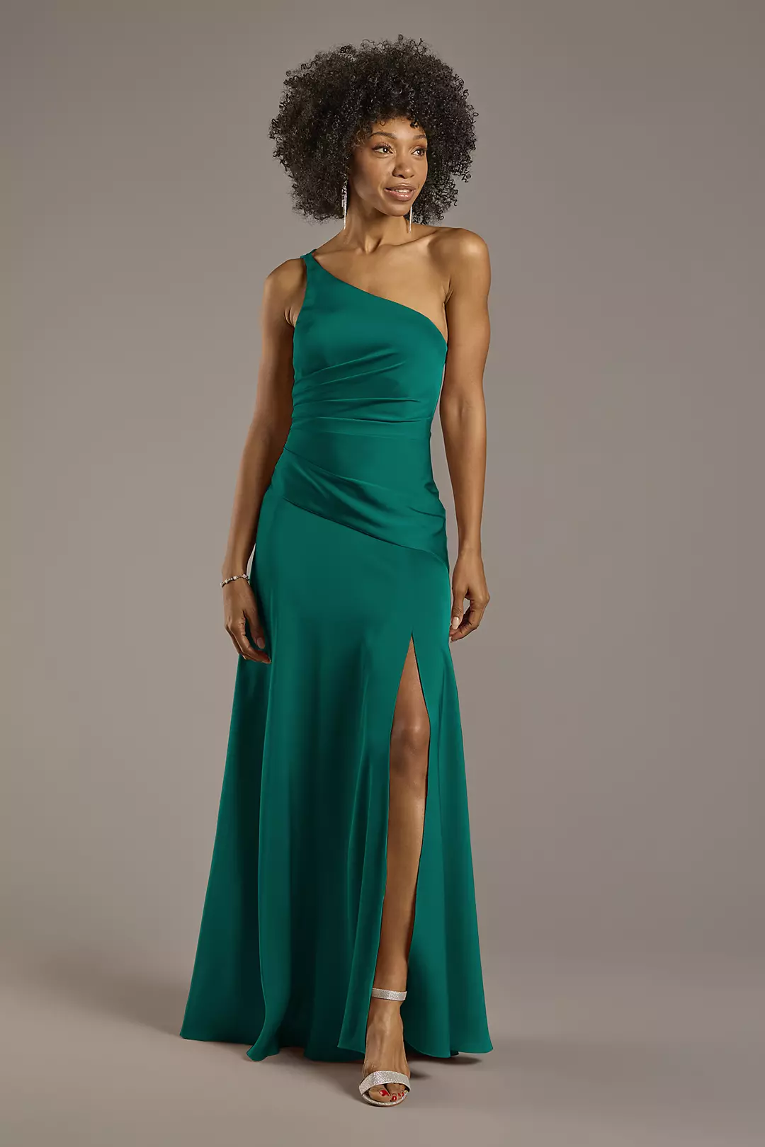 Matte Satin One-Shoulder Drop Waist Dresses - XNAUWBI