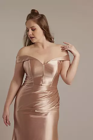 Sculpting Shiny Satin Off-the-Shoulder Dresses - XNAUWBI