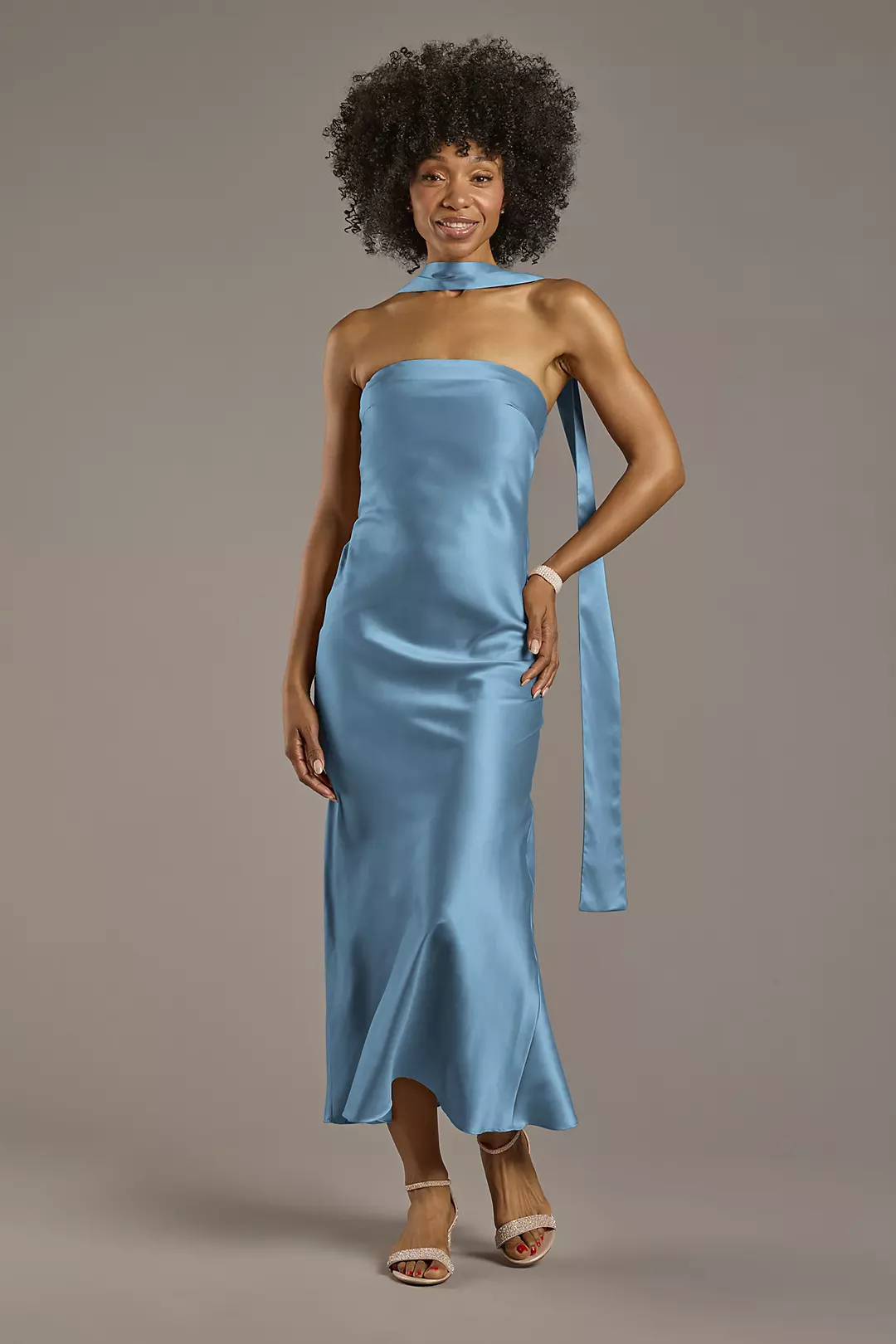 Strapless Charmeuse Sheath Dress with Scarf Dress - XNAUWBI