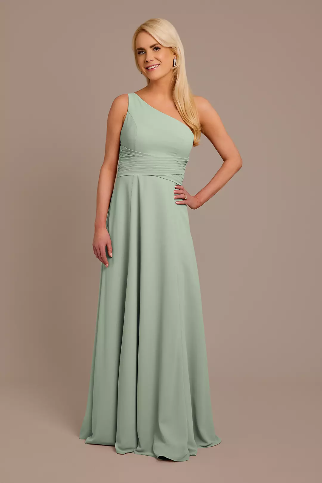 Chiffon One-Shoulder Dress with Tie Dress - XNAUWBI