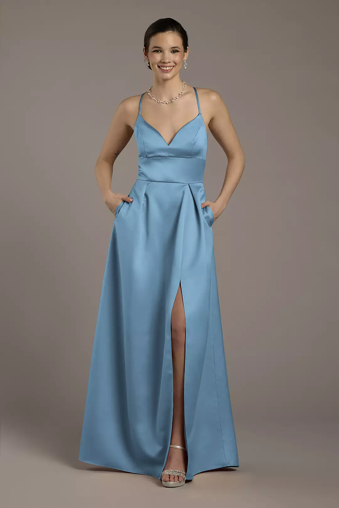 Satin Empire Waist Ball Gown Dress - XNAUWBI