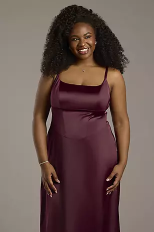 Stretch Matte Satin Basque Waist Sheath Dresses - XNAUWBI