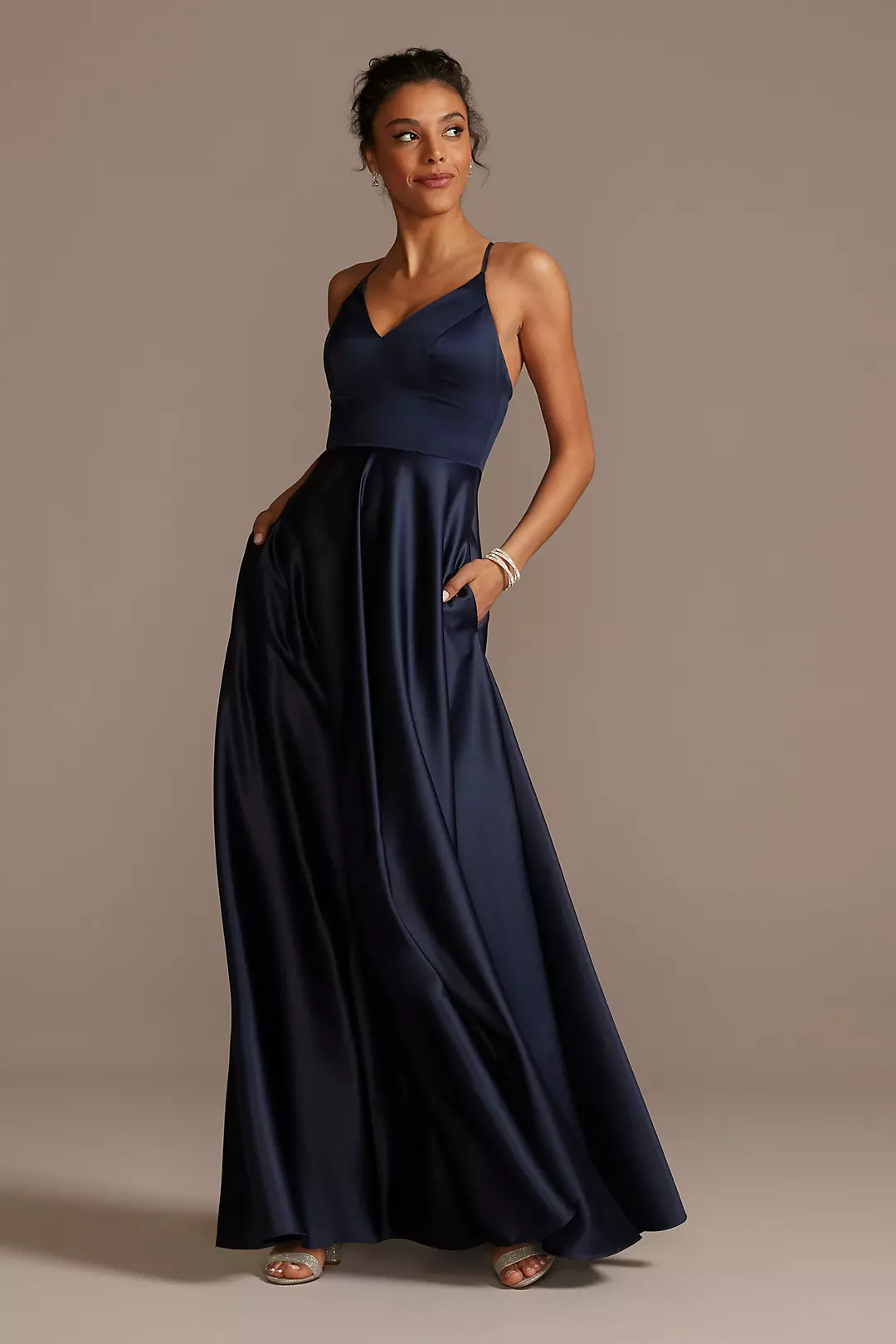 Spaghetti Strap Matte Satin A-Line Long Bridesmaid Dresses - XNAUWBI