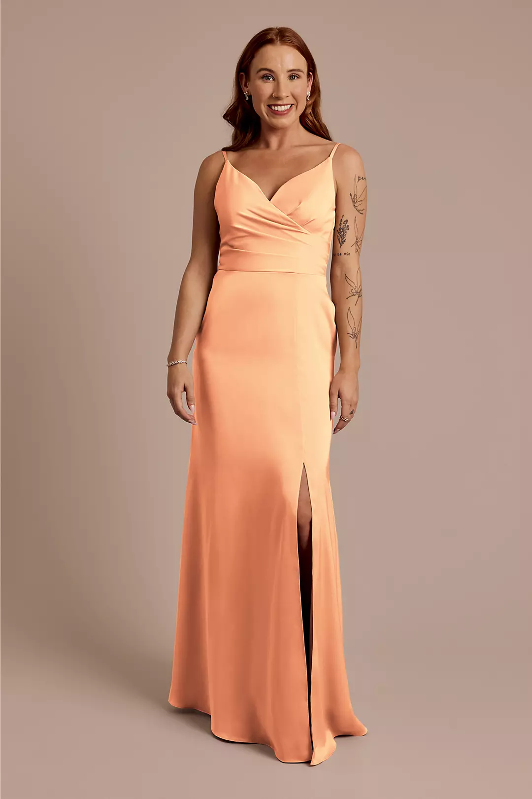 Matte Satin Spaghetti Strap Surplice A-Line Dresses - XNAUWBI