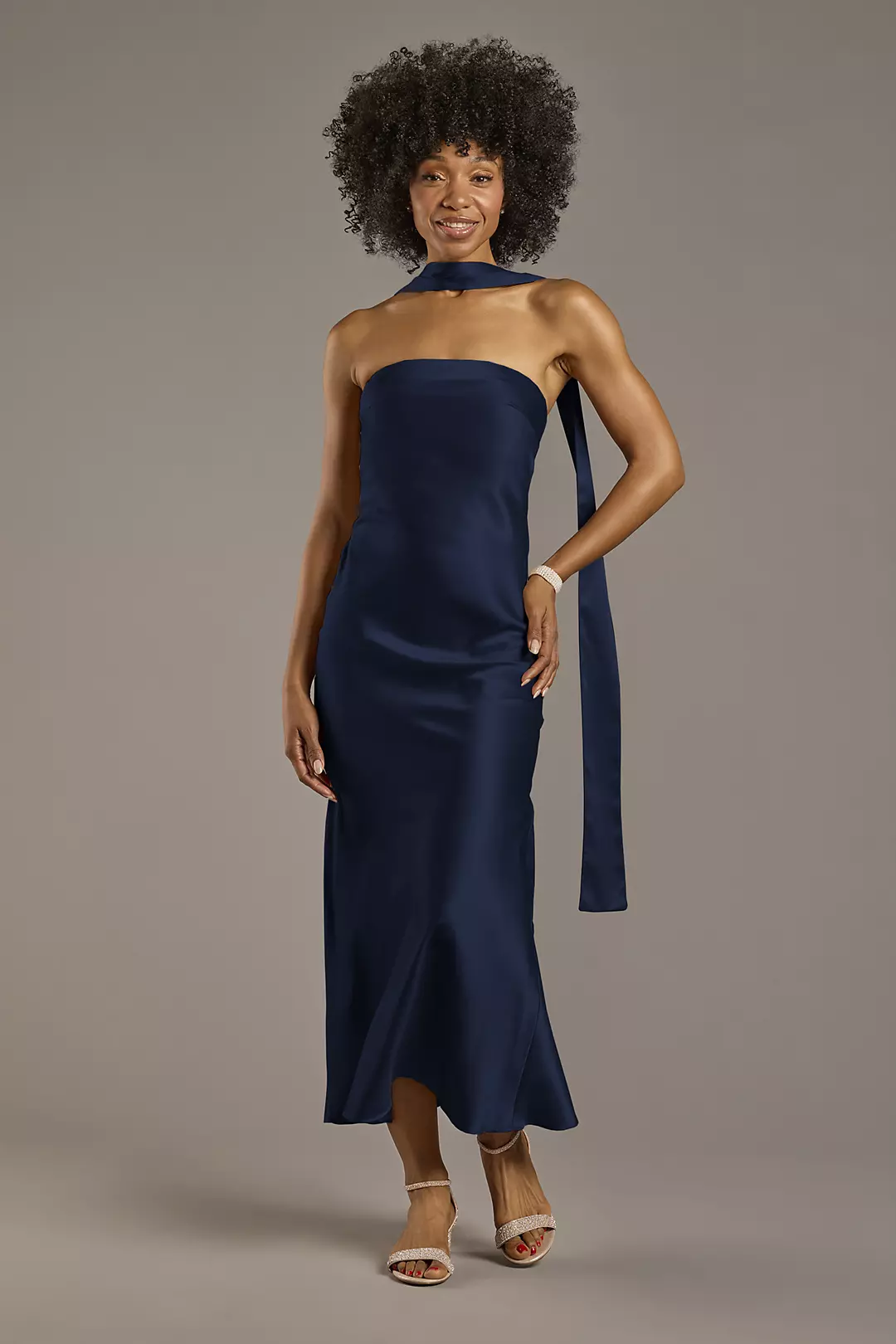 Strapless Charmeuse Sheath Dress with Scarf Dress - XNAUWBI