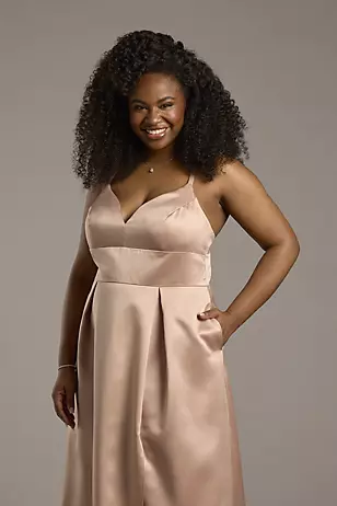 Satin Empire Waist Ball Gown Dress - XNAUWBI