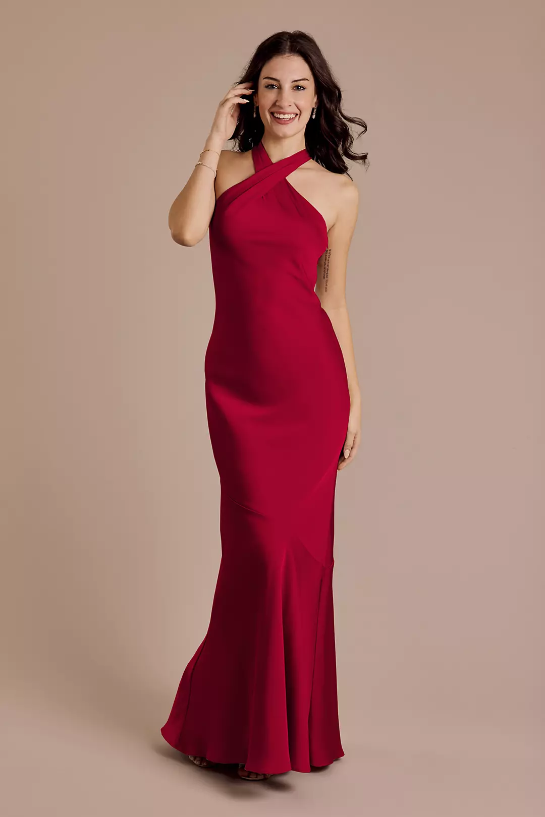 Matte Satin Y-Neck Bias Sheath Dresses - XNAUWBI