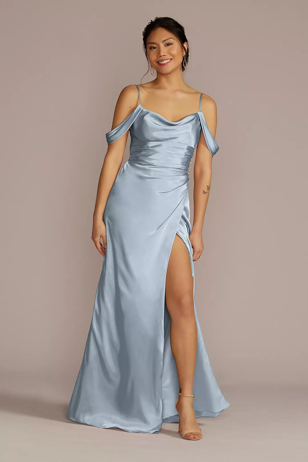 Charmeuse Cowl Dress with Swag Sleeves Dress - XNAUWBI