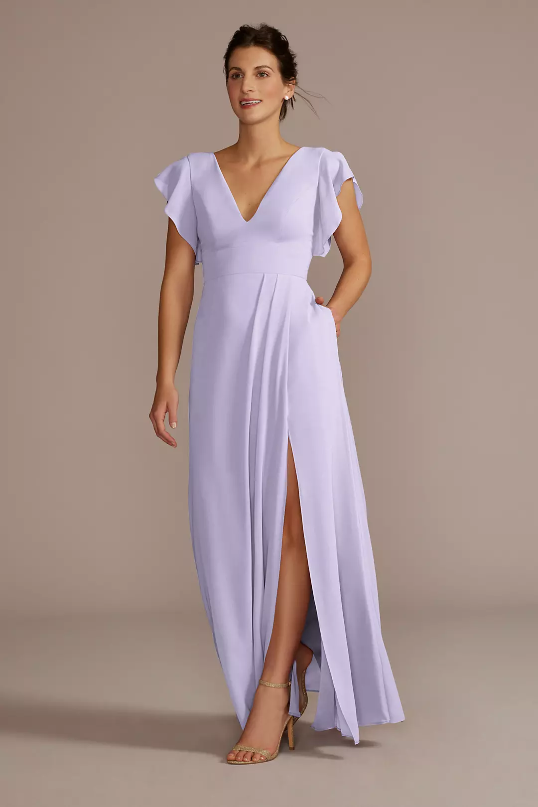 Flutter Sleeve Chiffon V-Neck Dresses - XNAUWBI
