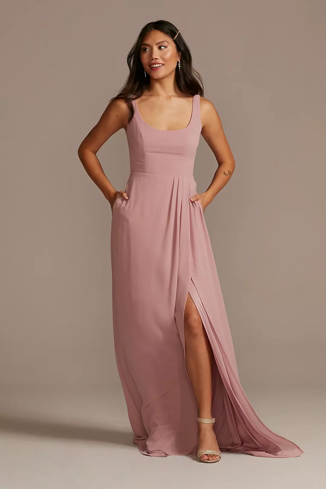 Chiffon Tank Scoop Neck Dresses - XNAUWBI