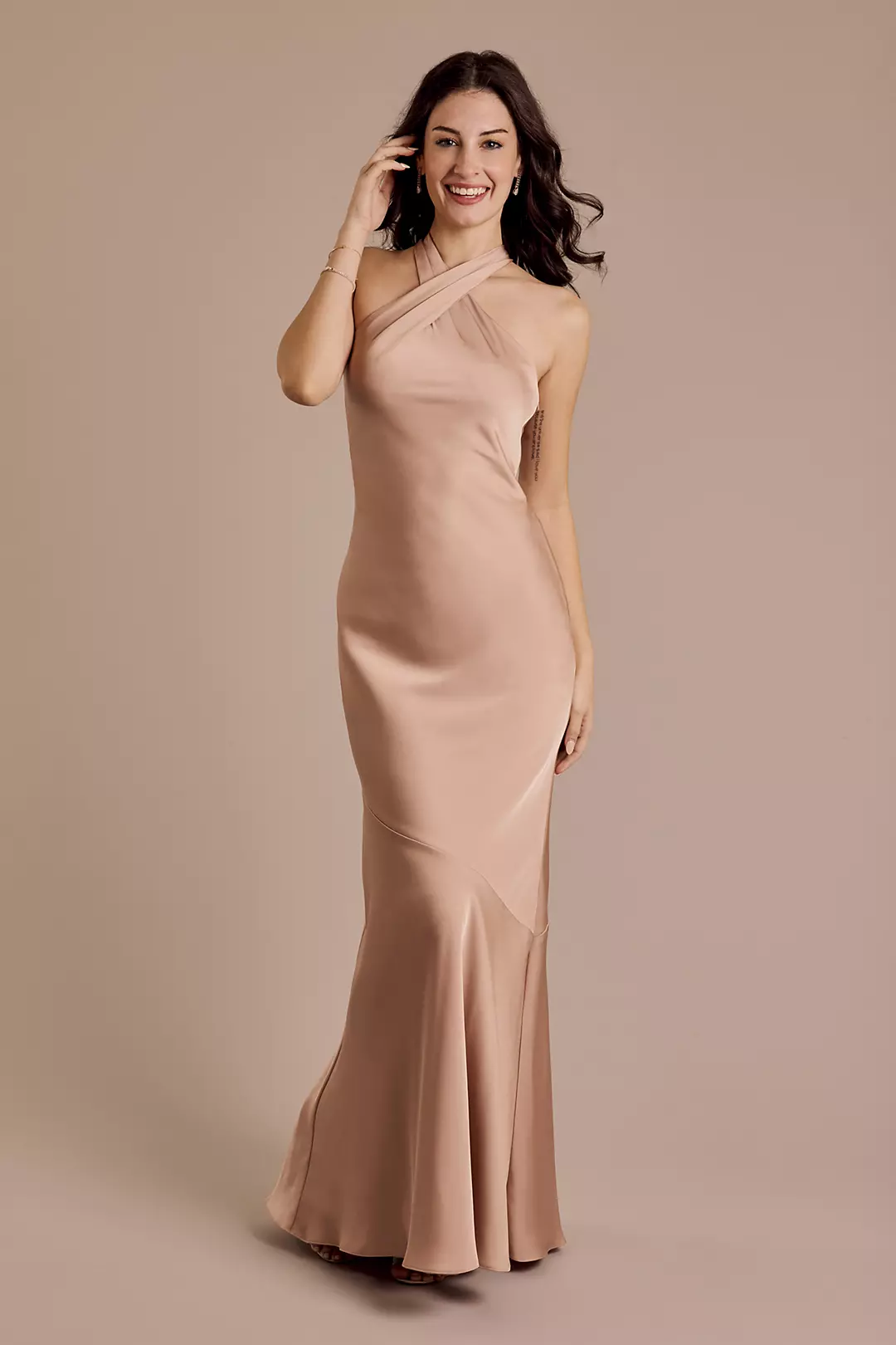 Matte Satin Y-Neck Bias Sheath Dresses - XNAUWBI
