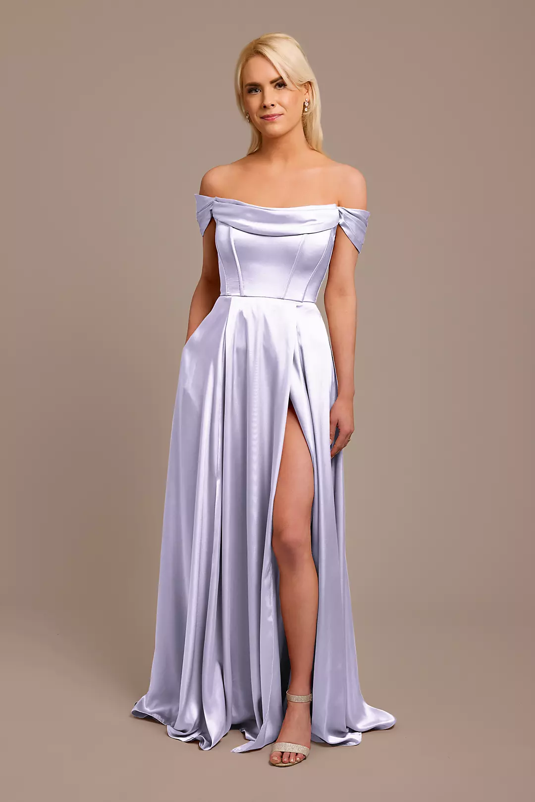 Charmeuse Cowl Off-the-Shoulder Dresses - XNAUWBI