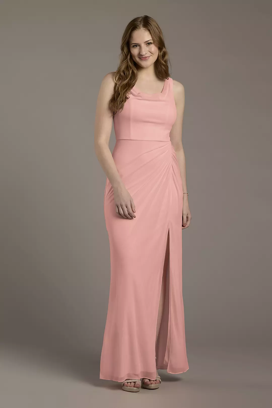 Mesh Cowl Neck Ruched A-Line Dresses - XNAUWBI