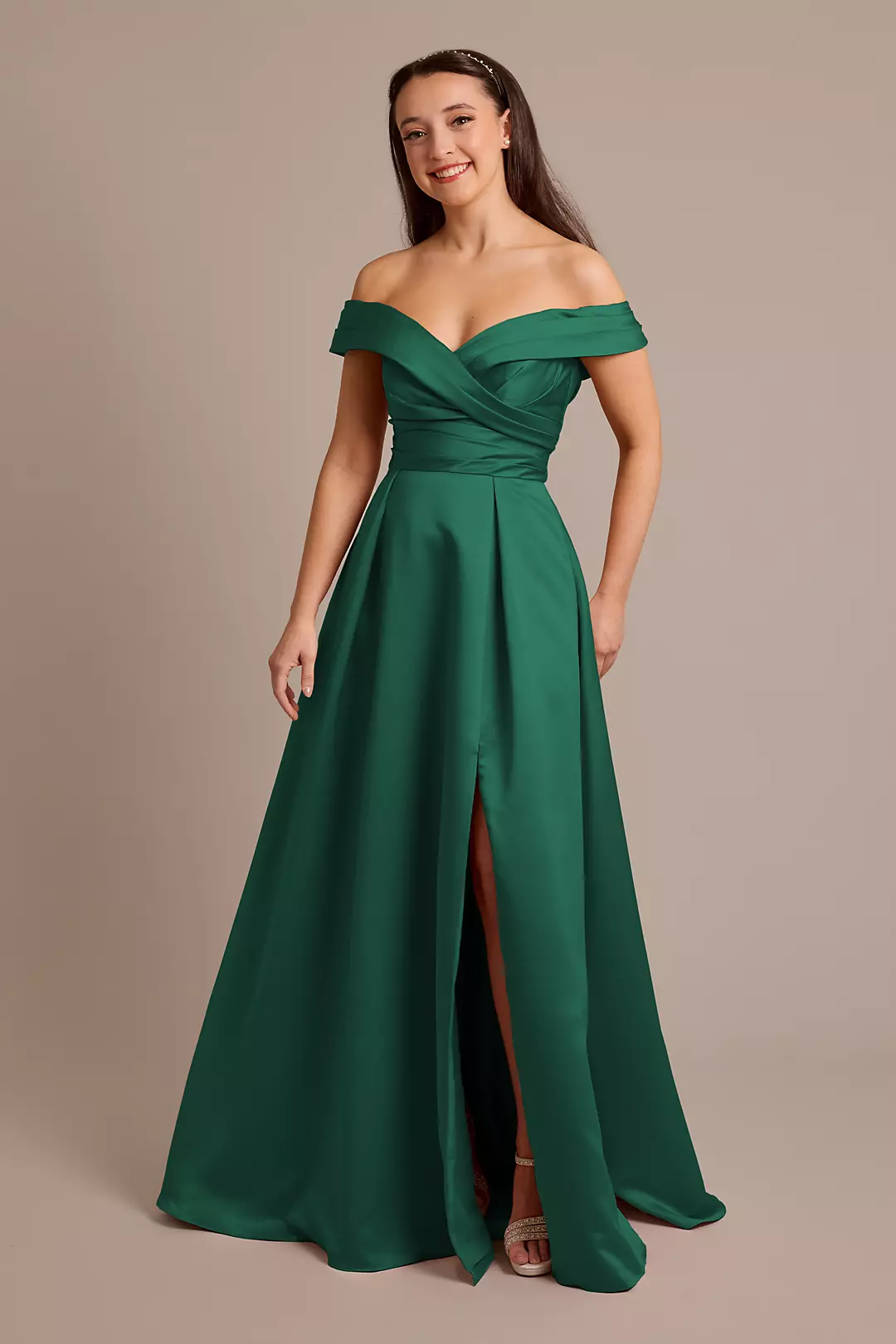 Matte Satin Off-the-Shoulder Ball Gown Dresses - XNAUWBI