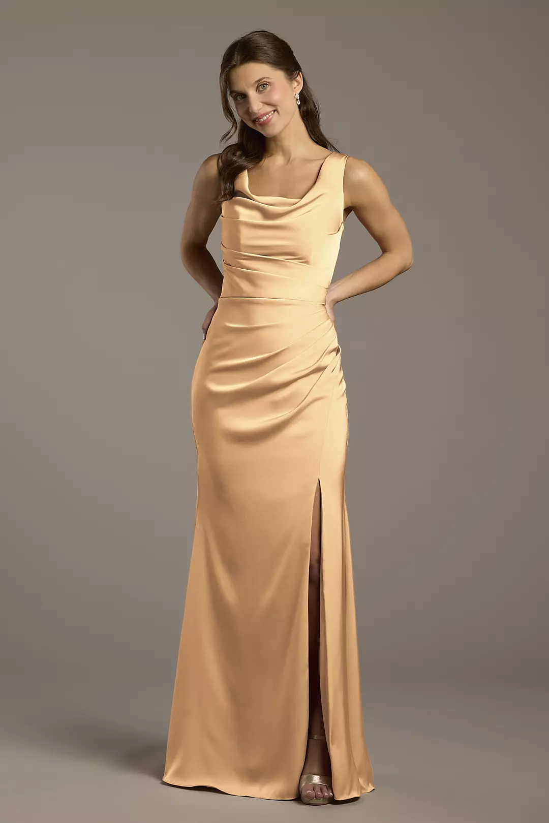 Matte Satin Cowl Neck Sheath Dresses - XNAUWBI
