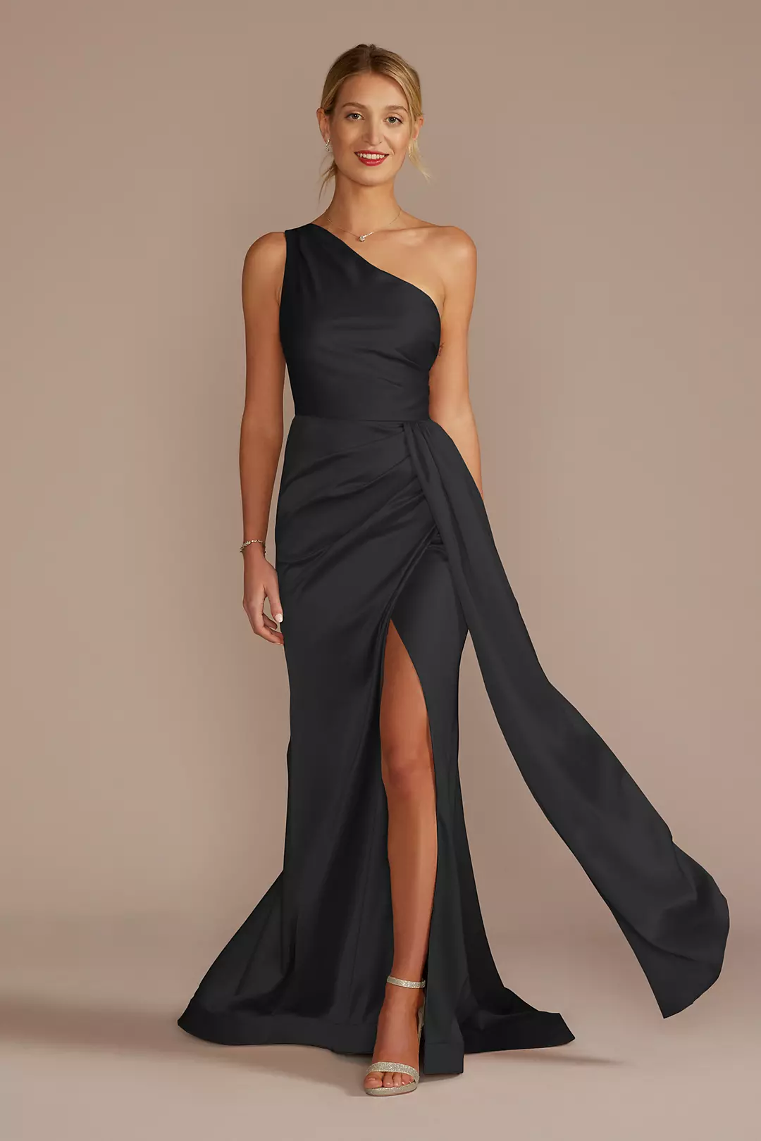 One-Shoulder Stretch Matte Satin Dresses - XNAUWBI