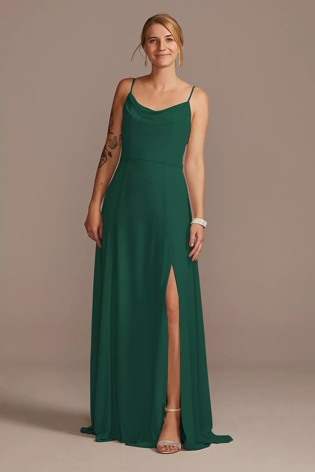 Cowl Neck Chiffon Dress with Slit Dress - XNAUWBI