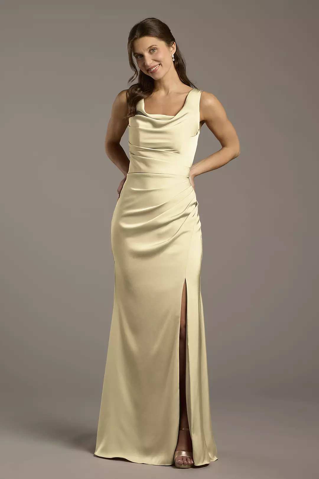 Matte Satin Cowl Neck Sheath Dresses - XNAUWBI