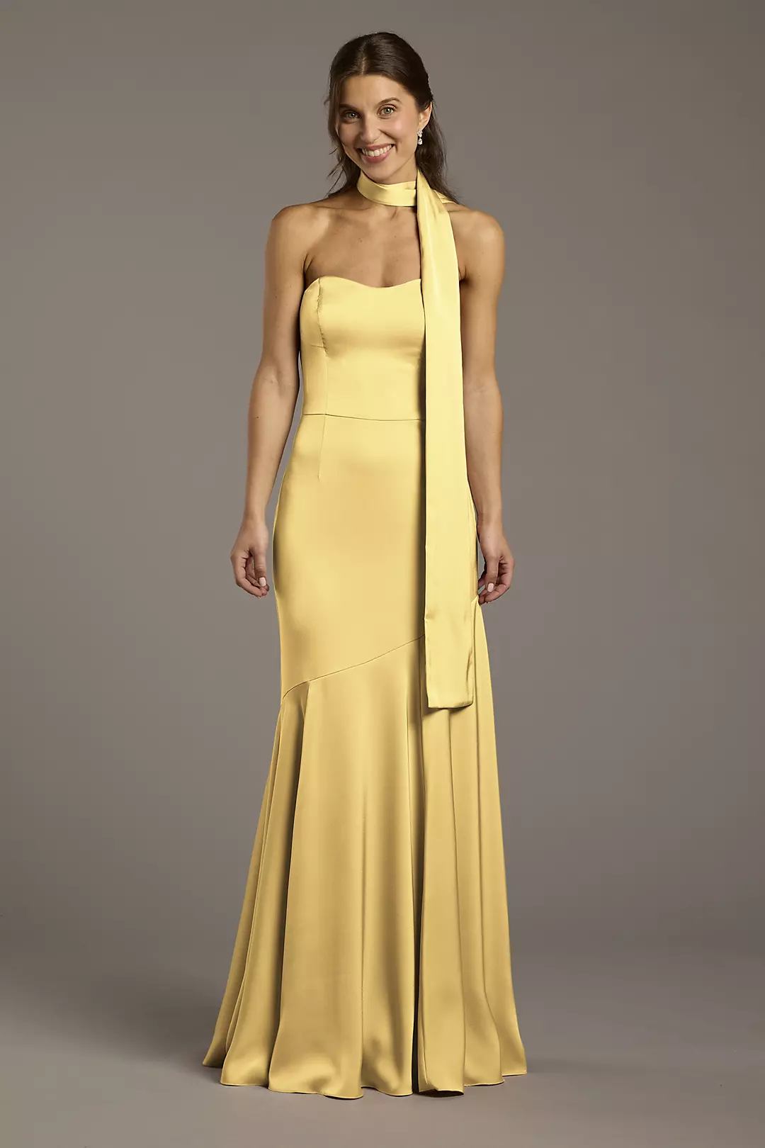 Matte Satin Strapless Sweetheart Dress with Scarf Dress - XNAUWBI