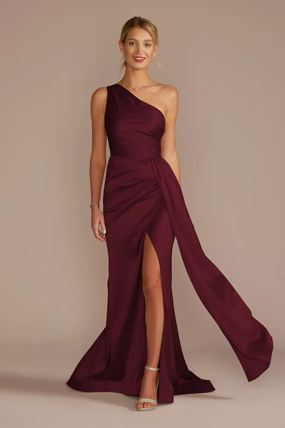 One-Shoulder Stretch Matte Satin Dresses - XNAUWBI