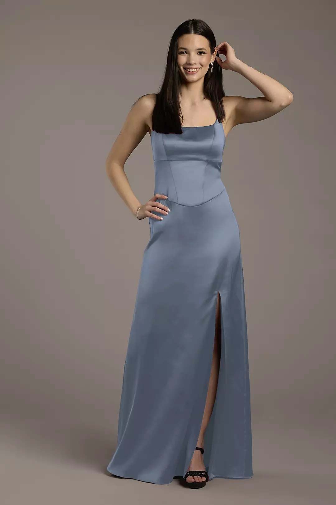 Stretch Matte Satin Basque Waist Sheath Dresses - XNAUWBI