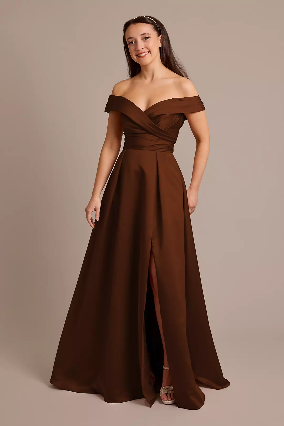 Matte Satin Off-the-Shoulder Ball Gown Dresses - XNAUWBI