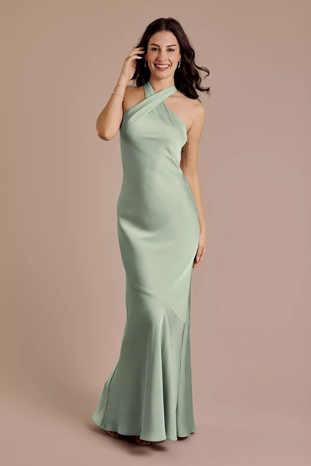 Matte Satin Y-Neck Bias Sheath Dresses - XNAUWBI