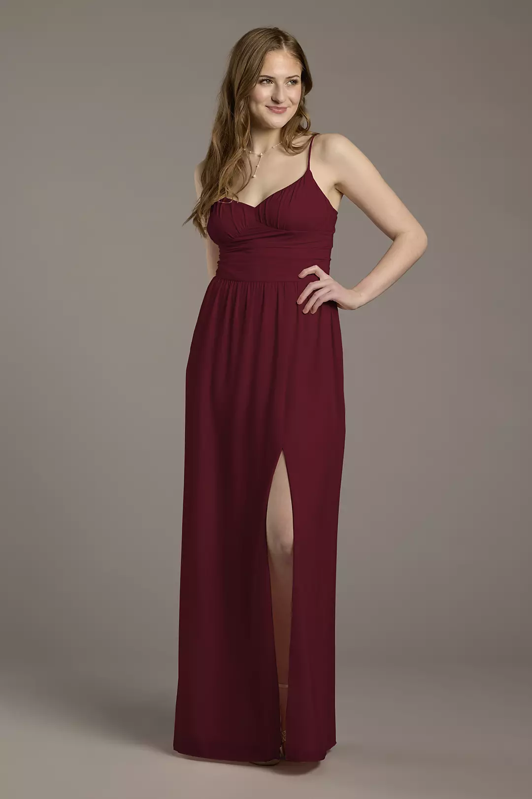 Chiffon Spaghetti Strap A-Line Dress with Slit Dress - XNAUWBI