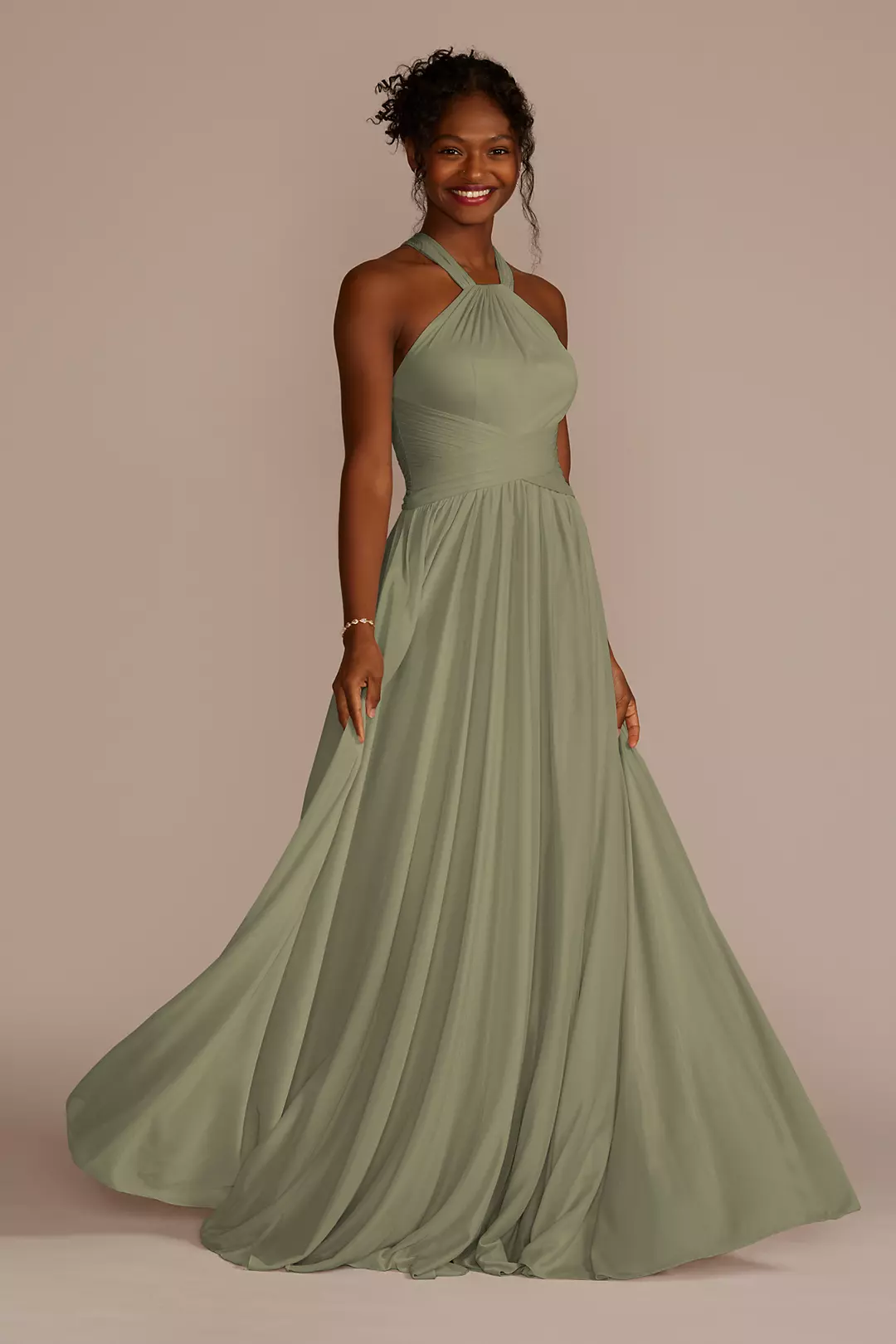 High-Neck Mesh Dress with Full Skirt Dress - XNAUWBI