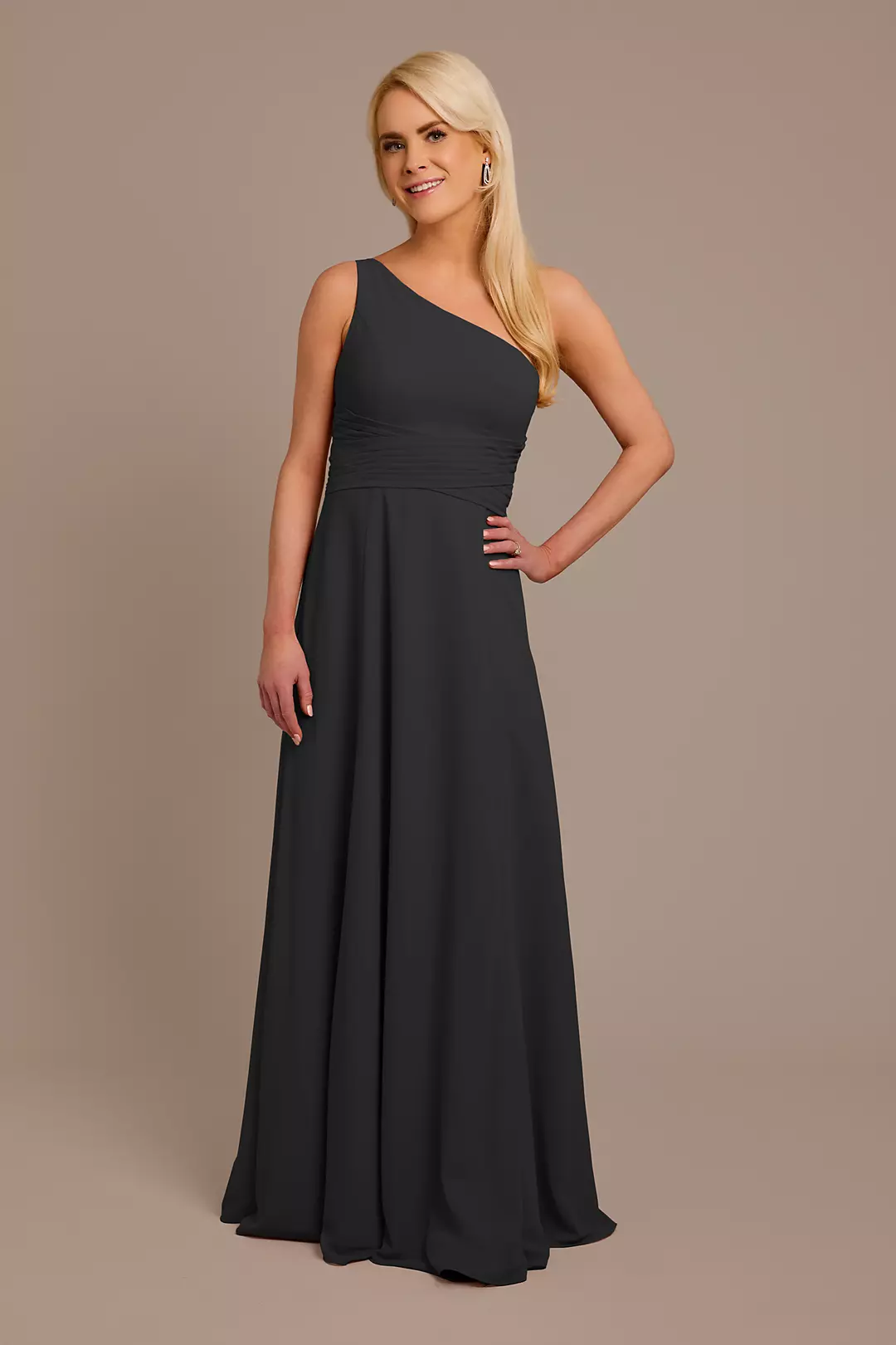 Chiffon One-Shoulder Dress with Tie Dress - XNAUWBI
