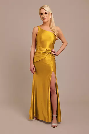 Sculpting Shiny Satin One-Shoulder Knot Dresses - XNAUWBI