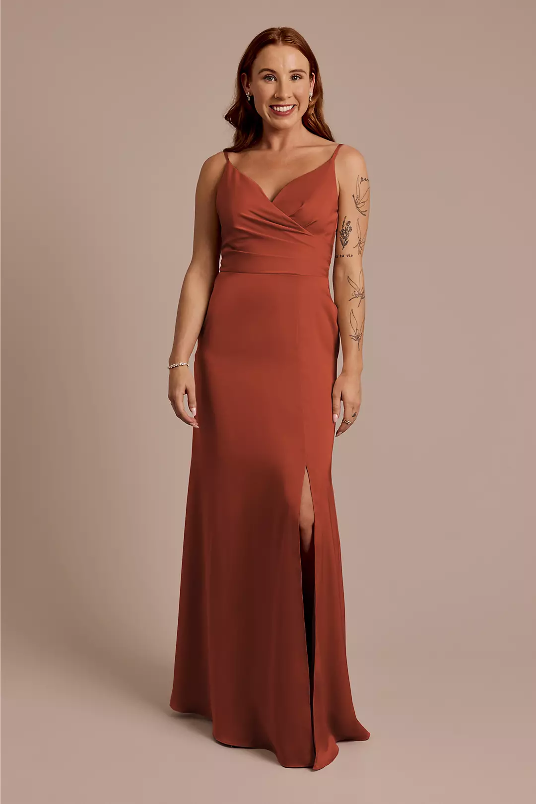 Matte Satin Spaghetti Strap Surplice A-Line Dresses - XNAUWBI