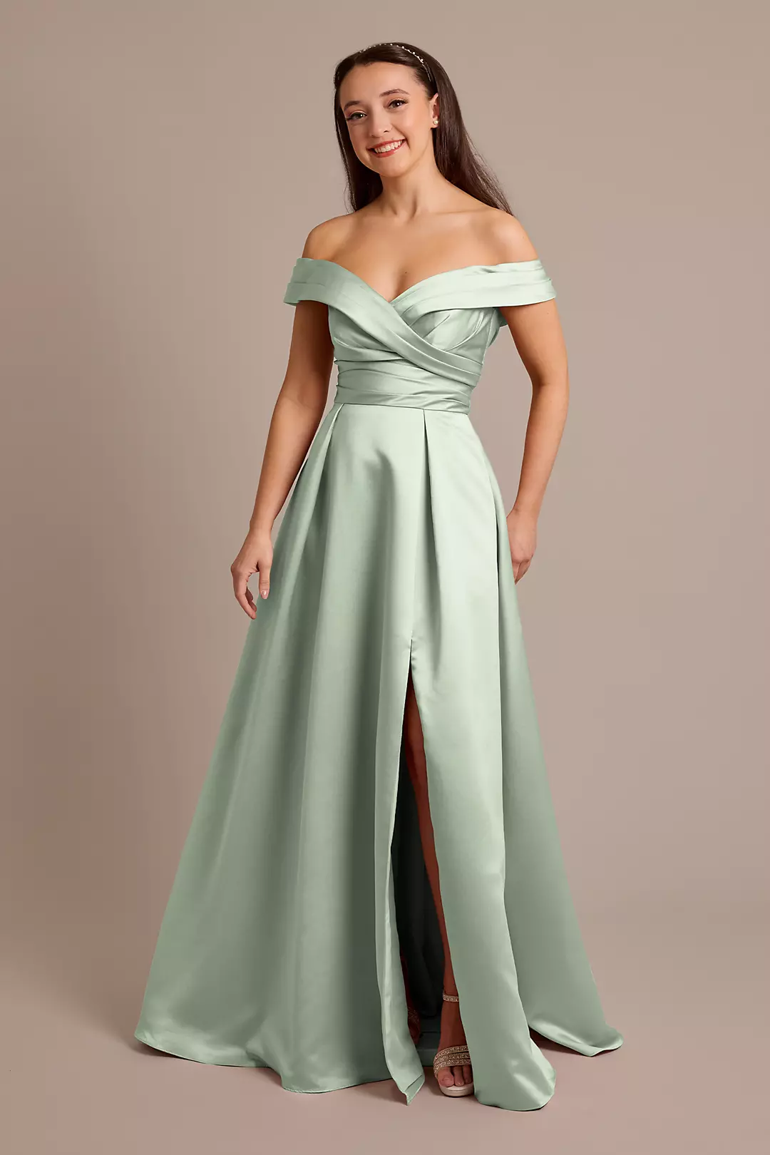 Matte Satin Off-the-Shoulder Ball Gown Dresses - XNAUWBI