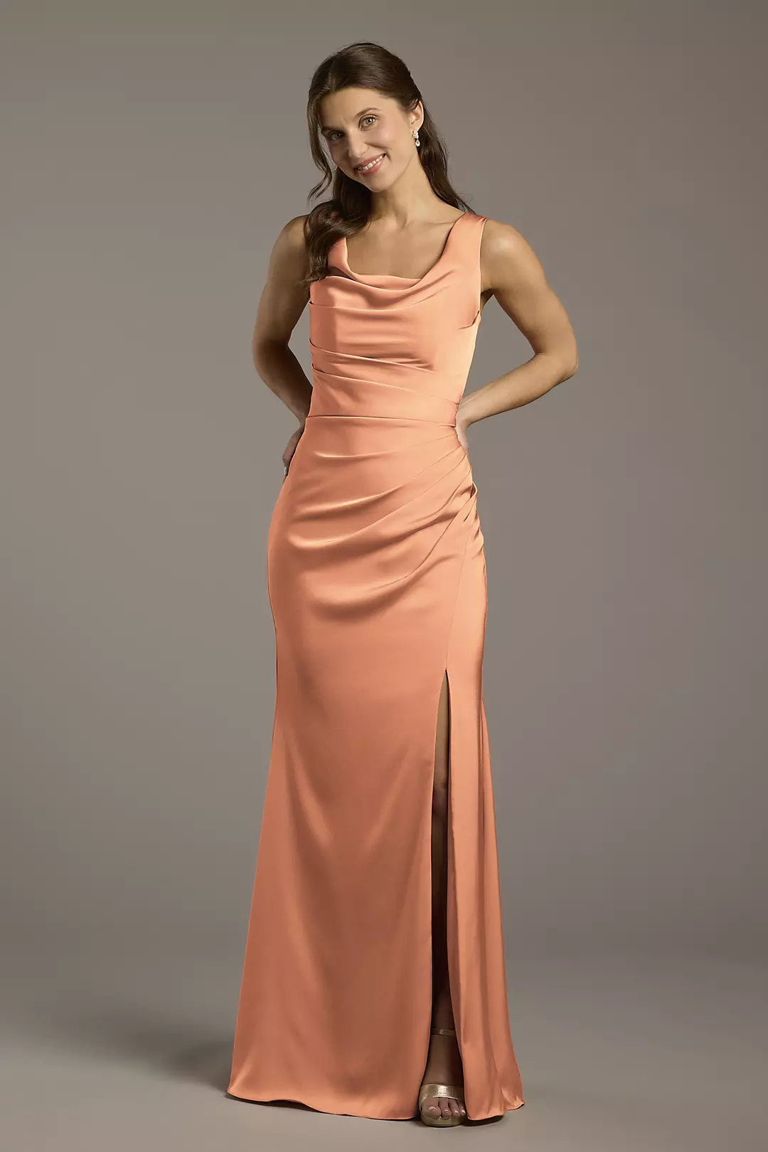 Matte Satin Cowl Neck Sheath Dresses - XNAUWBI