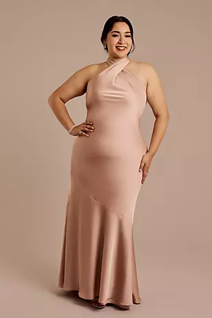 Matte Satin Y-Neck Bias Sheath Dresses - XNAUWBI