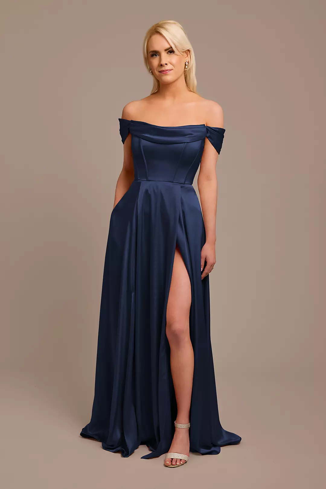Charmeuse Cowl Off-the-Shoulder Dresses - XNAUWBI