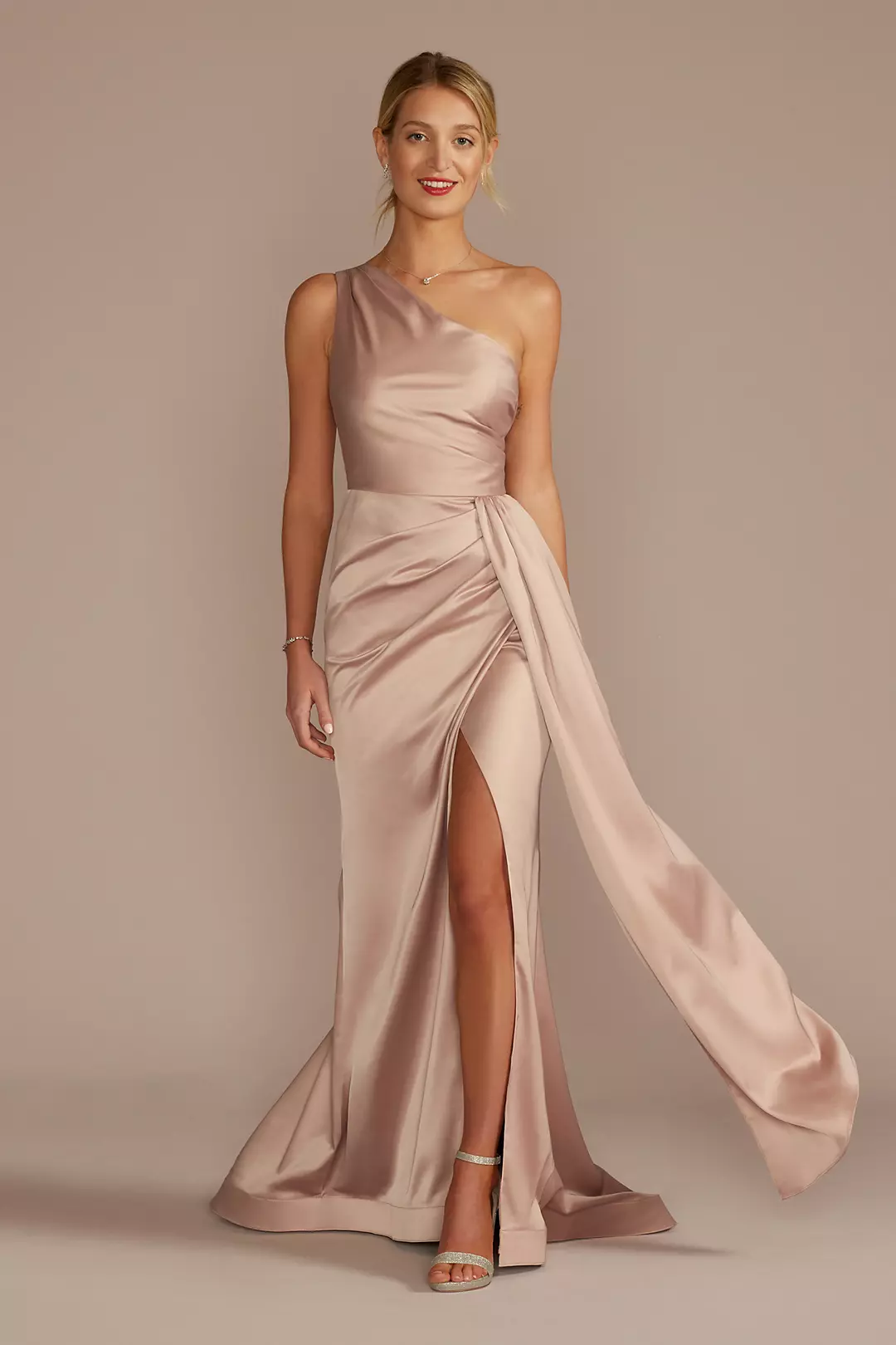 One-Shoulder Stretch Matte Satin Dresses - XNAUWBI