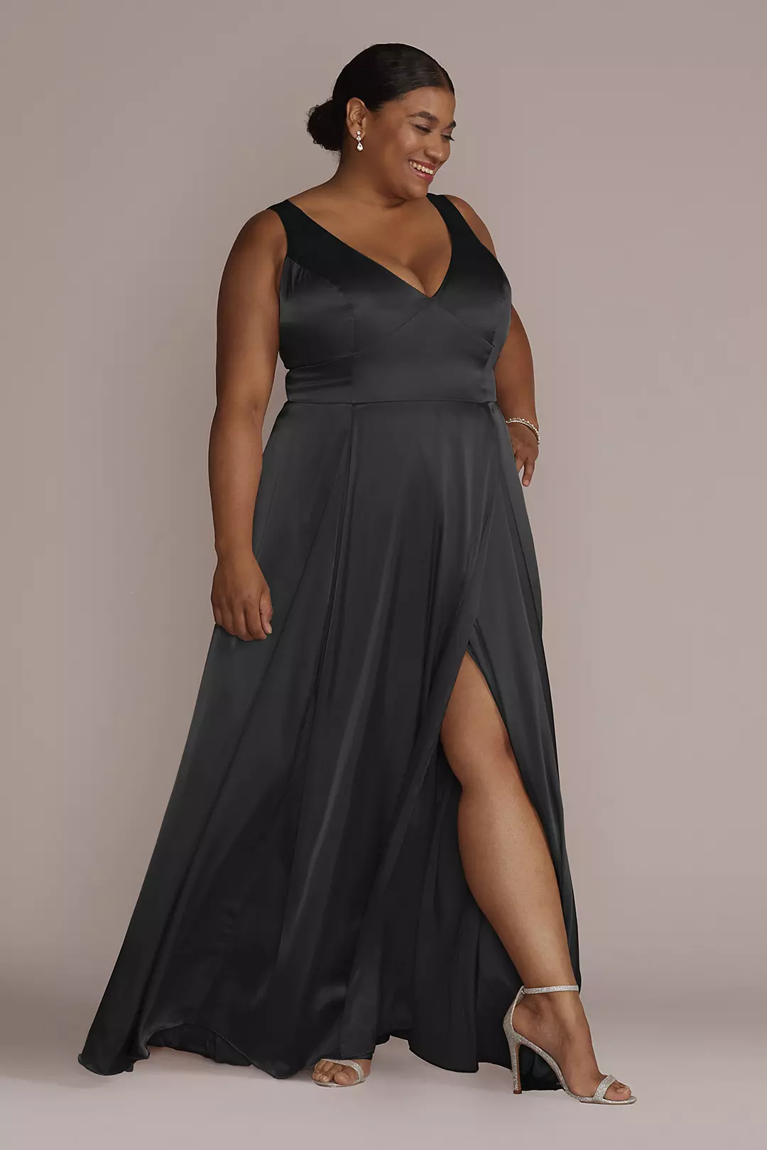 Charmeuse Tank V-Neck Dress with Slit Dress - XNAUWBI
