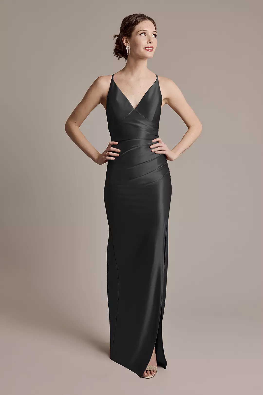 Sculpting Shiny Satin V-Neck Cross-Back Dresses - XNAUWBI